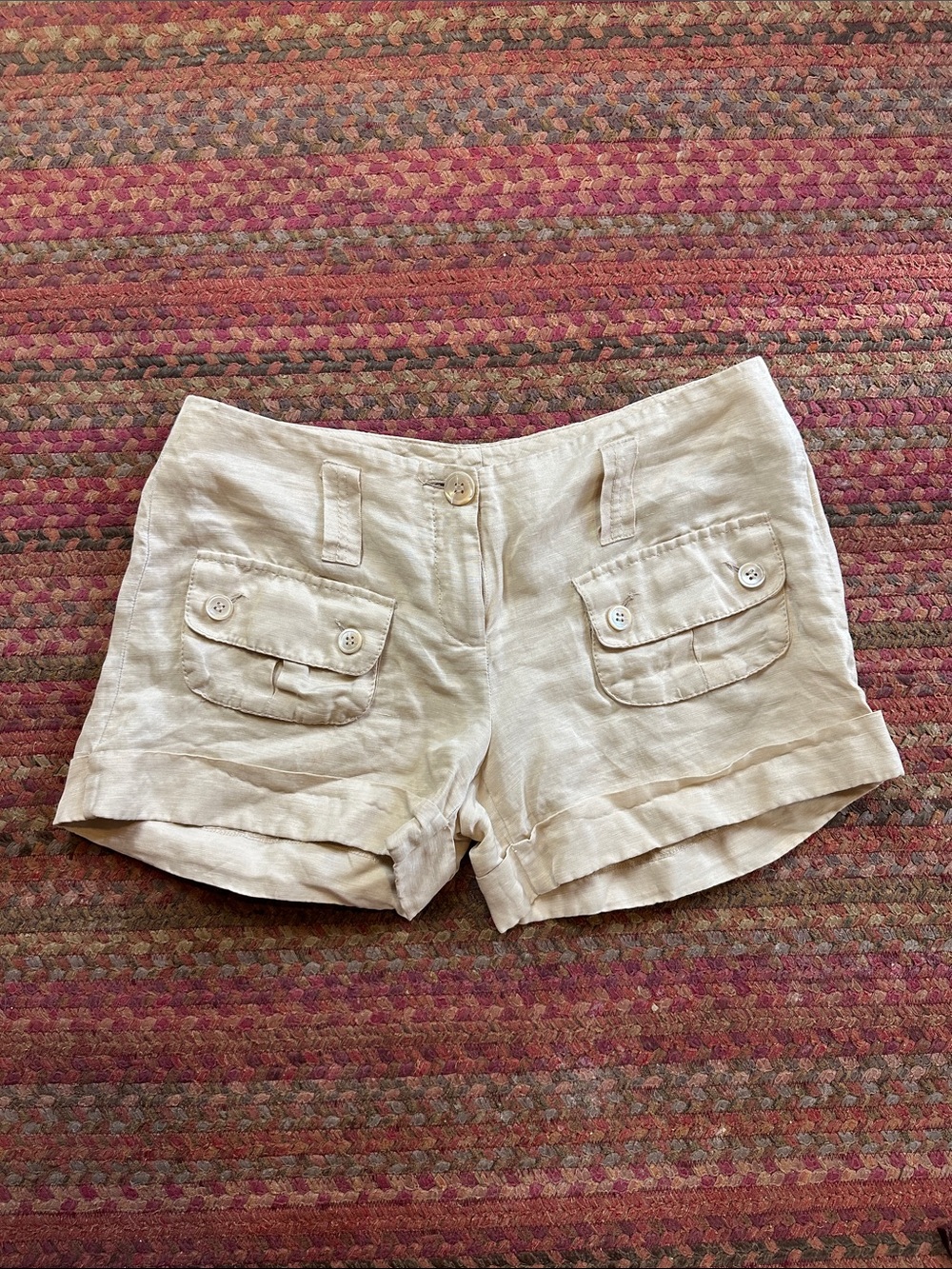 bebe Cream Linen Cargo Pocket Shorts
